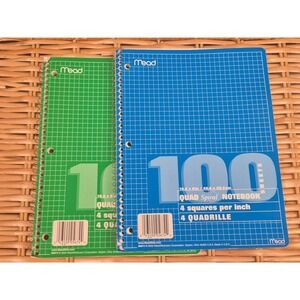 Mead Quad Spiral Notebooks 100 Sheet 4x4 Graph Paper 10.5x8 Set of 2 Made in USA